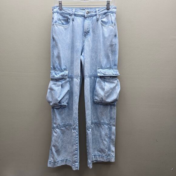 wild fable Pants - Wild Fable Railroad Striped Mid-Rise Baggy Cargo Jeans Skater Blue White SZ 6/R